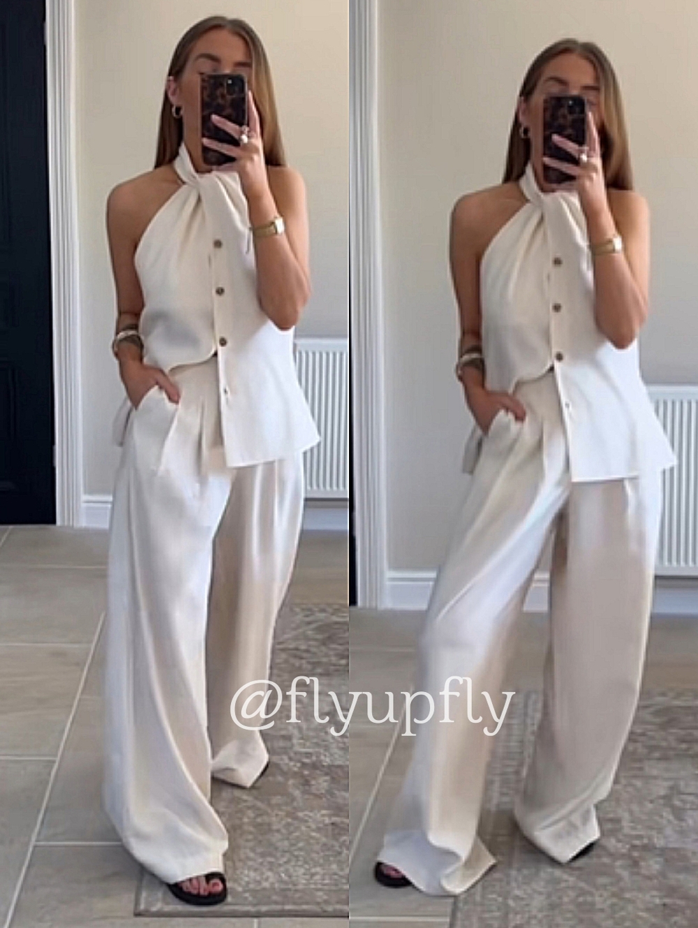 Zara Set 2pc Wide Leg Pants And Top Cream Size S and M